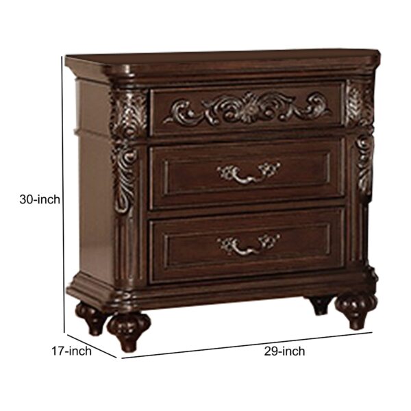 1502202669916158836f3.jpeg 30 Inches 3 Drawer Engraved Wooden Nightstand, Brown