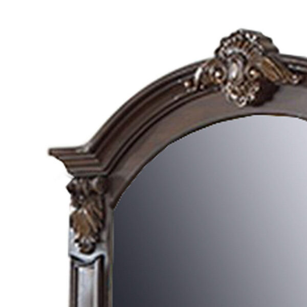 Scalloped Crown Top Wooden Frame Wall Mirror with Molded Details, Brown