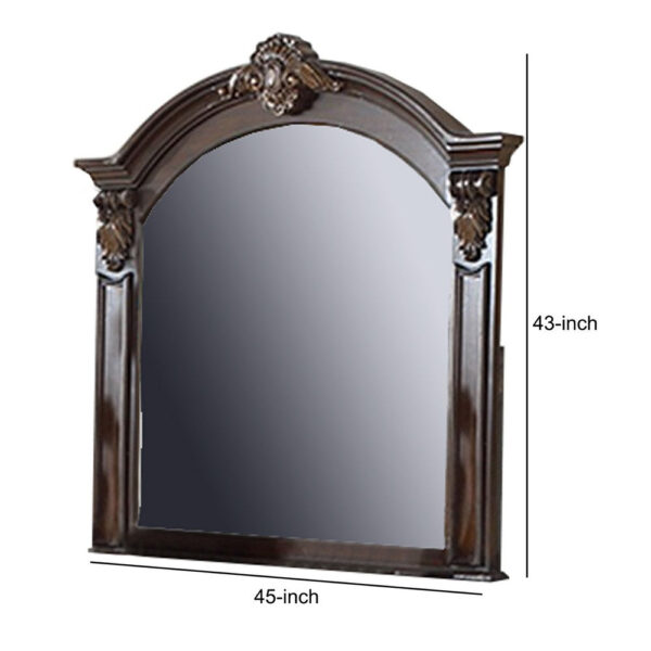 Scalloped Crown Top Wooden Frame Wall Mirror with Molded Details, Brown