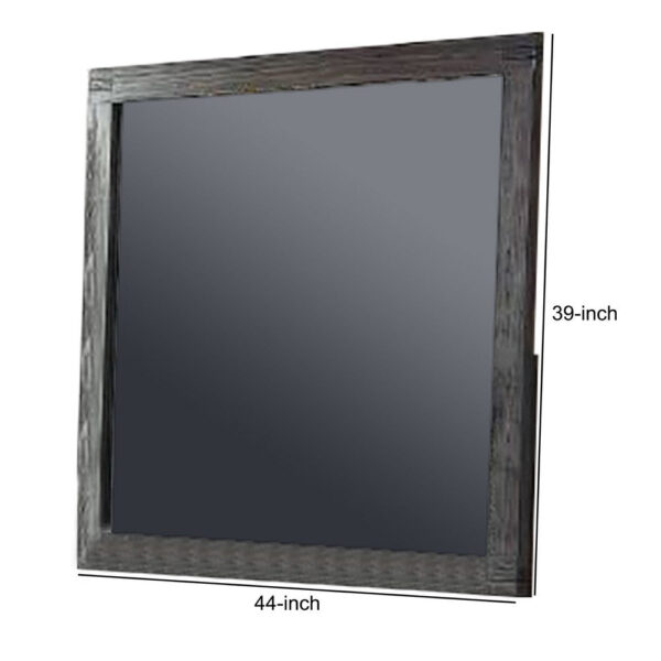 Wall Mirror with Rectangular Frame and Natural Wood Grain Details, Dark Brown