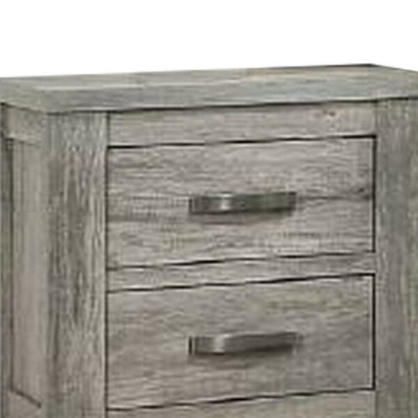 Wooden Nightstand with Two Drawers and Metal Bar Handles, Gray