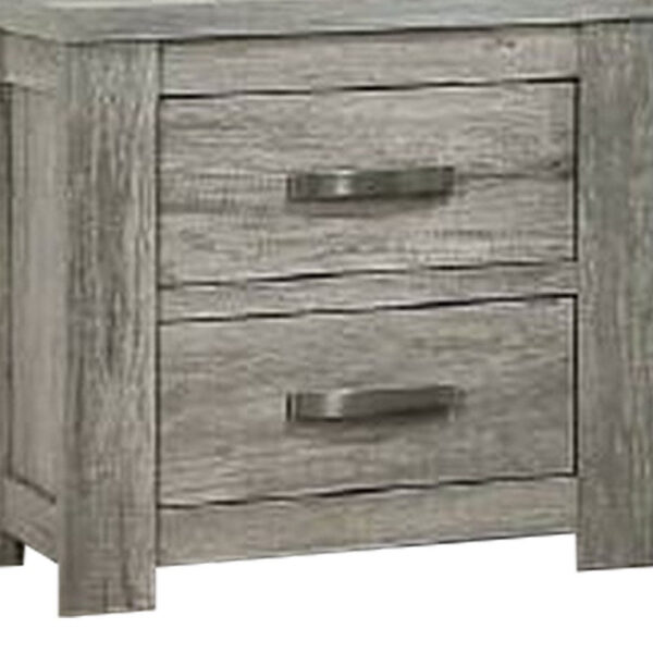 Wooden Nightstand with Two Drawers and Metal Bar Handles, Gray
