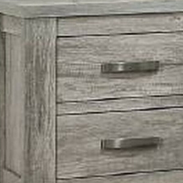 Wooden Nightstand with Two Drawers and Metal Bar Handles, Gray