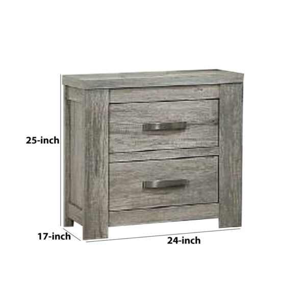 Wooden Nightstand with Two Drawers and Metal Bar Handles, Gray