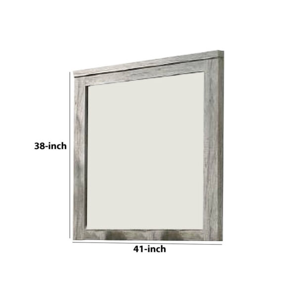 Wall Mirror with Rectangular Frame and Molded Details, Gray