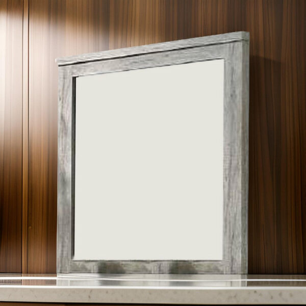 Wall Mirror with Rectangular Frame and Molded Details, Gray