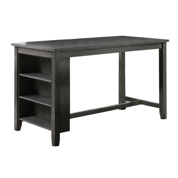 Wooden Counter Height Table with Three Storage Shelves, Gray