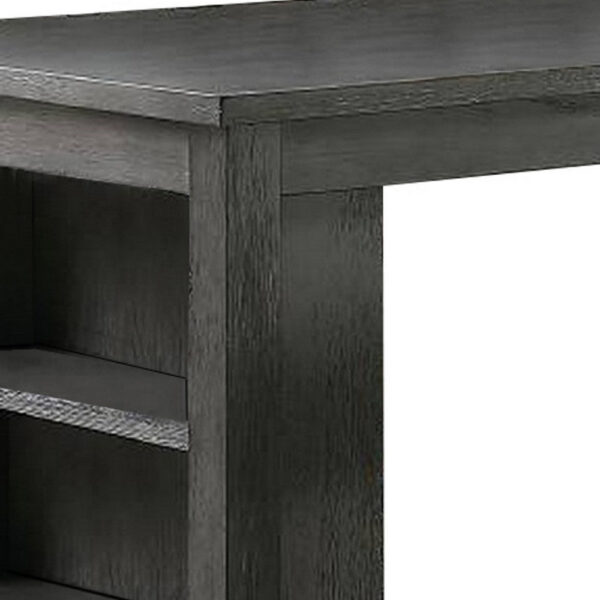 Wooden Counter Height Table with Three Storage Shelves, Gray
