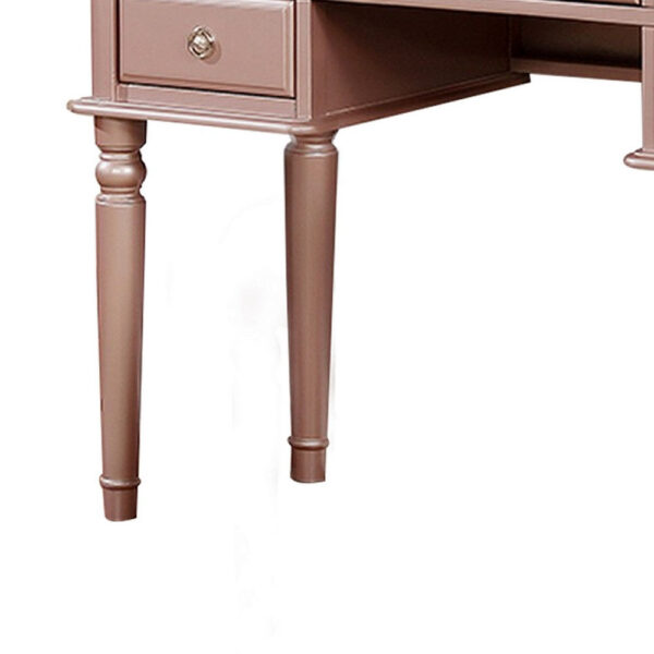 Vanity Set with Turned Tapered Legs and Three Piece Mirror, Rose Gold