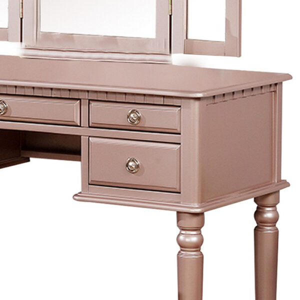 Vanity Set with Turned Tapered Legs and Three Piece Mirror, Rose Gold