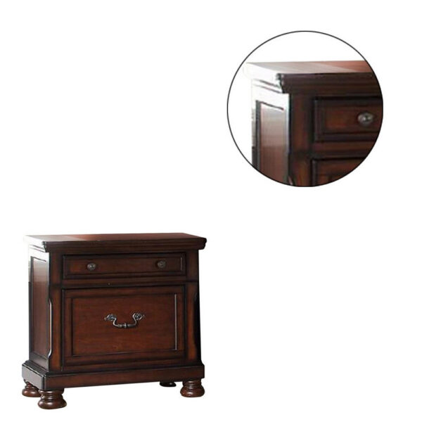 Two Drawers Wooden Nightstand with Bun Feet, Brown