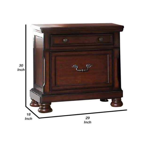 Two Drawers Wooden Nightstand with Bun Feet, Brown