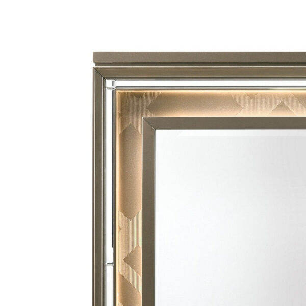 Contemporary Wall Mirror with LED and Accent Details, Gold and Brown