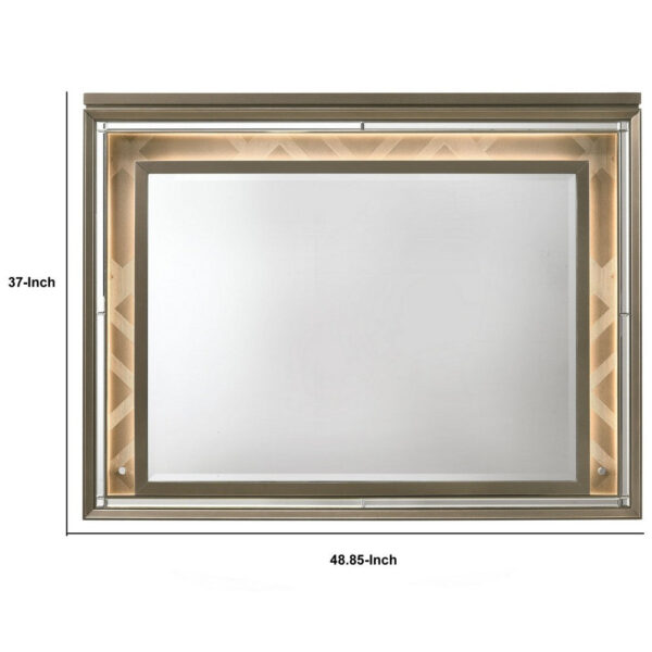 Contemporary Wall Mirror with LED and Accent Details, Gold and Brown