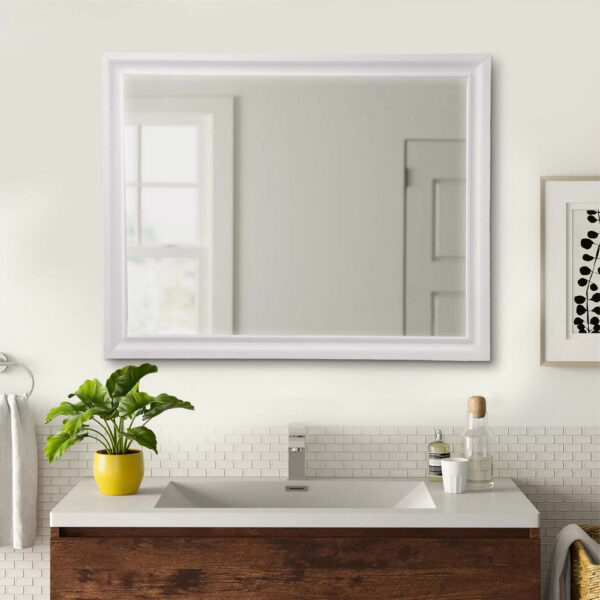 Wooden Rectangular Wall Mirror with Beveled Edges, White
