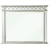 Wooden Raised Geometric Pattern Frame Mirror with Beveled Edges, Silver