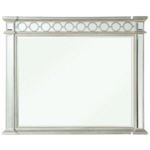 Wooden Raised Geometric Pattern Frame Mirror with Beveled Edges, Silver