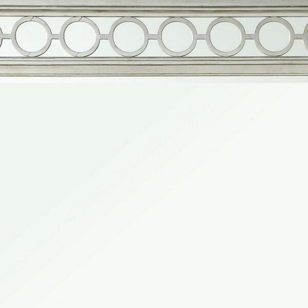 Wooden Raised Geometric Pattern Frame Mirror with Beveled Edges, Silver