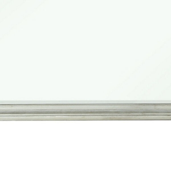 Wooden Raised Geometric Pattern Frame Mirror with Beveled Edges, Silver