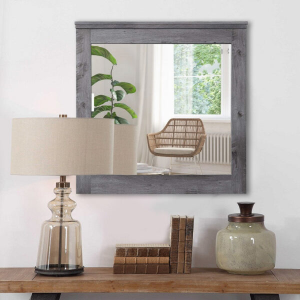 Traditional Wooden Wall Mirror with Rustic Style, Gray
