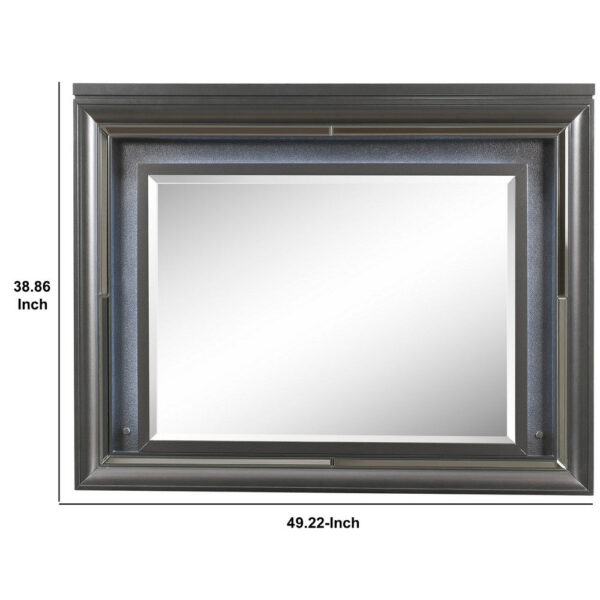 Wall Mirror with Mirror Accent and Beveled Edges, Gray
