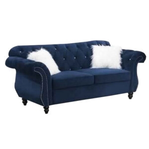 77 Inches Nailhead Trim Velvet Loveseat with Crystal Tufting, Blue