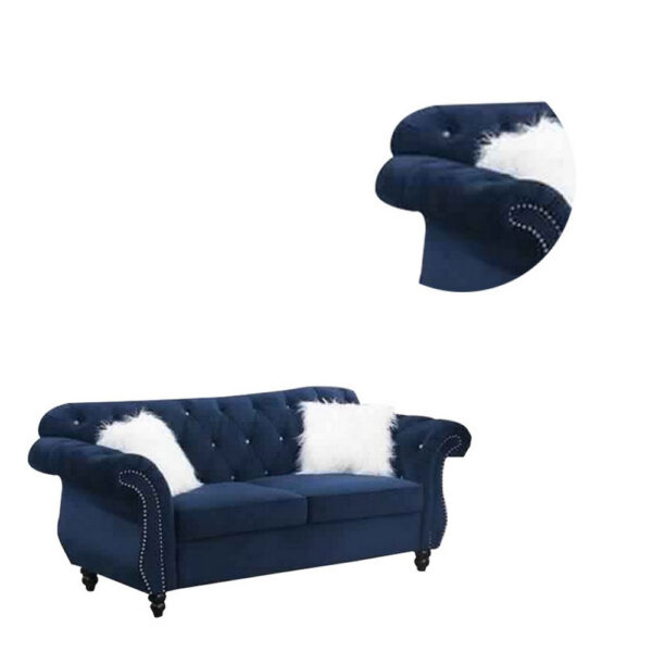 77 Inches Nailhead Trim Velvet Loveseat with Crystal Tufting, Blue