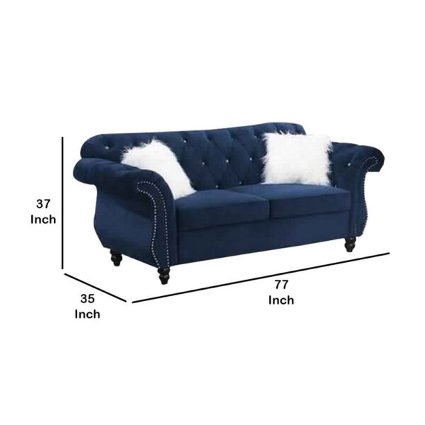 77 Inches Nailhead Trim Velvet Loveseat with Crystal Tufting, Blue