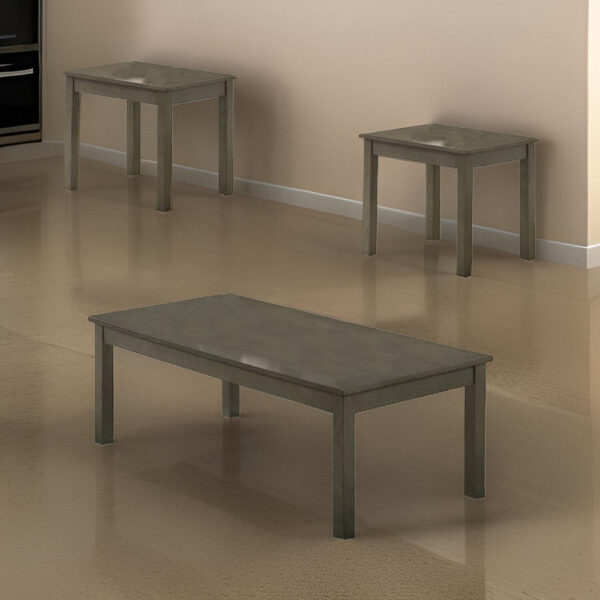 3 Piece Transitional Coffee Table and End Table with Block Legs, Gray