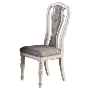 150220266991652715f7f.jpeg Dining Chair with Button Tufted Backrest, Padded Seat, Set of 2, White and Gray