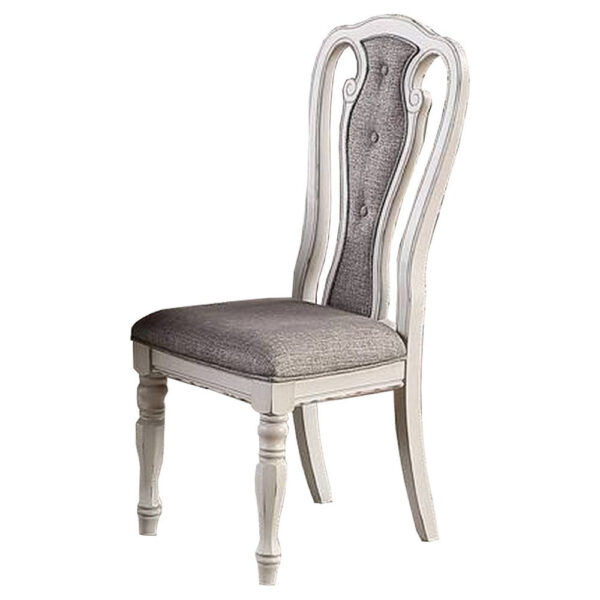 150220266991652715f7f.jpeg Dining Chair with Button Tufted Backrest, Padded Seat, Set of 2, White and Gray