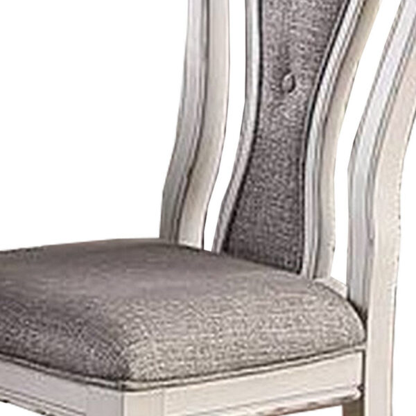 150220266991652ec130a.jpeg Dining Chair with Button Tufted Backrest, Padded Seat, Set of 2, White and Gray
