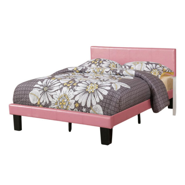 Traditional Wooden Full Bed with Faux Leather Upholstery, Pink