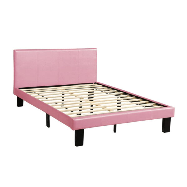 Traditional Wooden Full Bed with Faux Leather Upholstery, Pink
