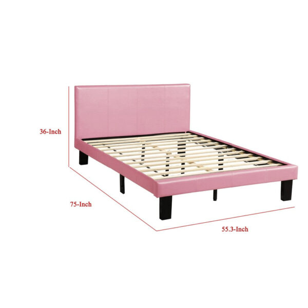 Traditional Wooden Full Bed with Faux Leather Upholstery, Pink