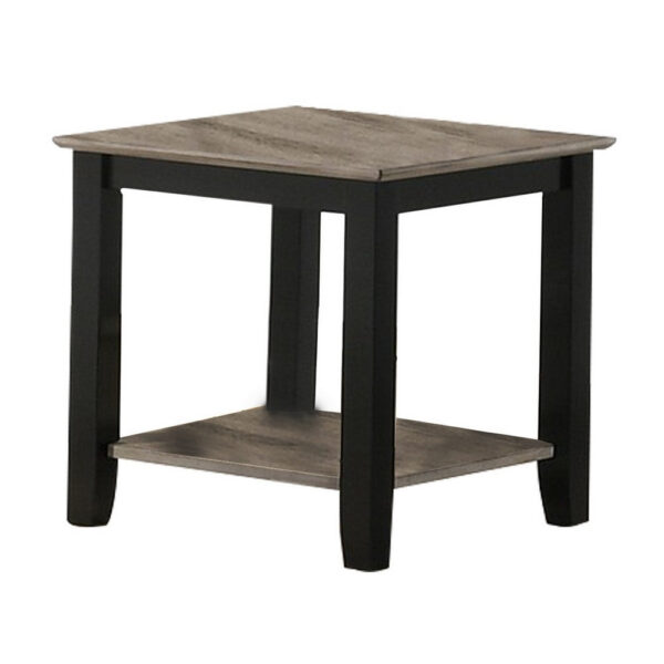 Wooden End Table with One Open Shelf, Black and Gray