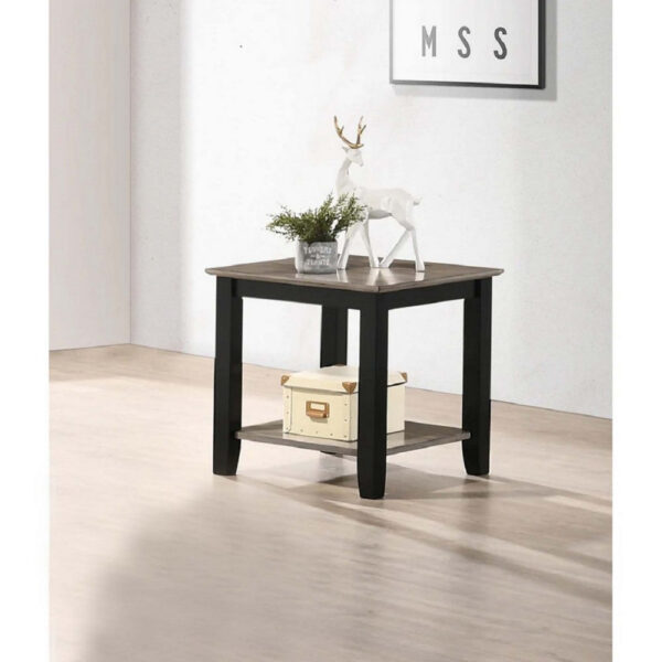 Wooden End Table with One Open Shelf, Black and Gray