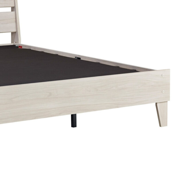 Wooden Twin Platform Bed with Grains, Off White