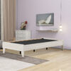 Wooden Twin Platform Bed with Grains, Off White