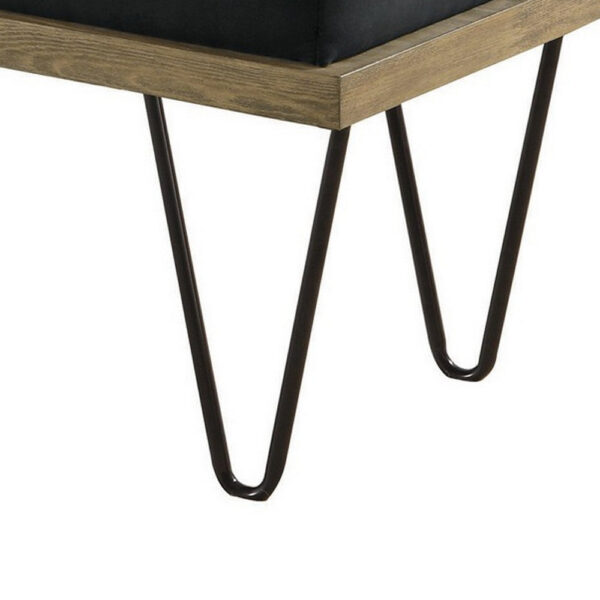 Leatherette Padded Bench with Hairpin Legs, Gray