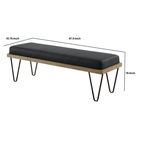 Leatherette Padded Bench with Hairpin Legs, Gray
