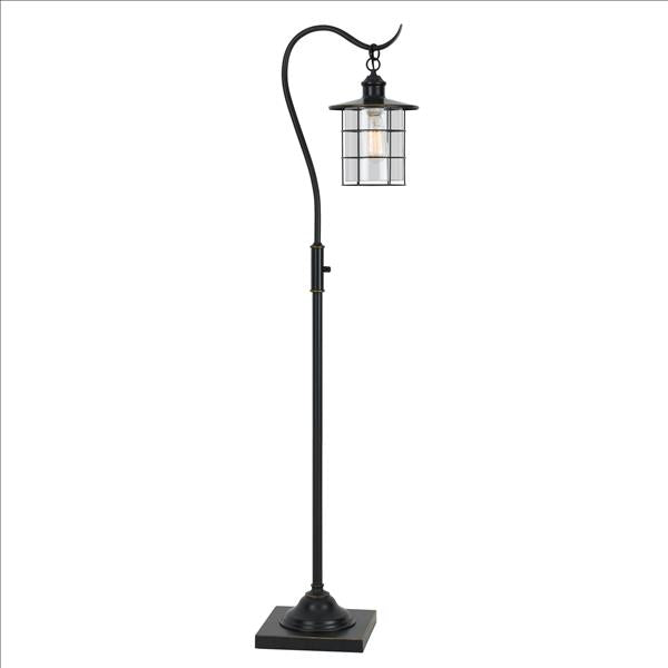 60 Inch Metal Downbridge Design Floor Lamp with Caged Shade, Dark Bronze