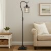 60 Inch Metal Downbridge Design Floor Lamp with Caged Shade, Dark Bronze