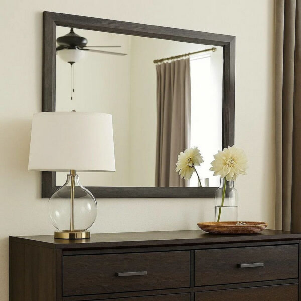 39 Inch Contemporary Wooden Frame Mirror, Gray