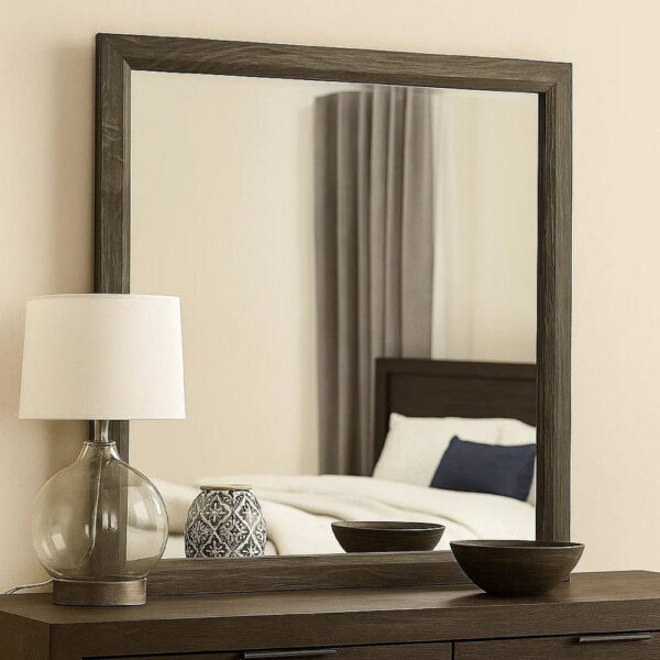 35 Inch Transitional Style Wooden Frame Mirror, Gray