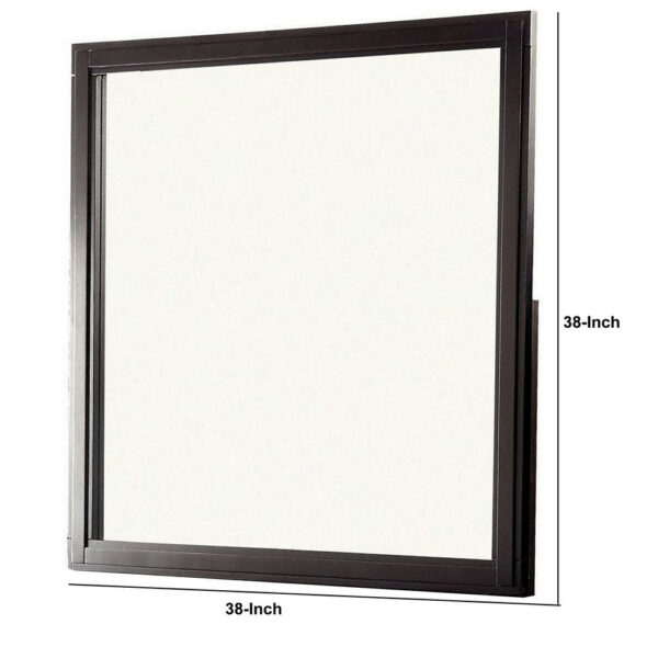 38 Transitional Style Square Wooden Frame Mirror, Espresso