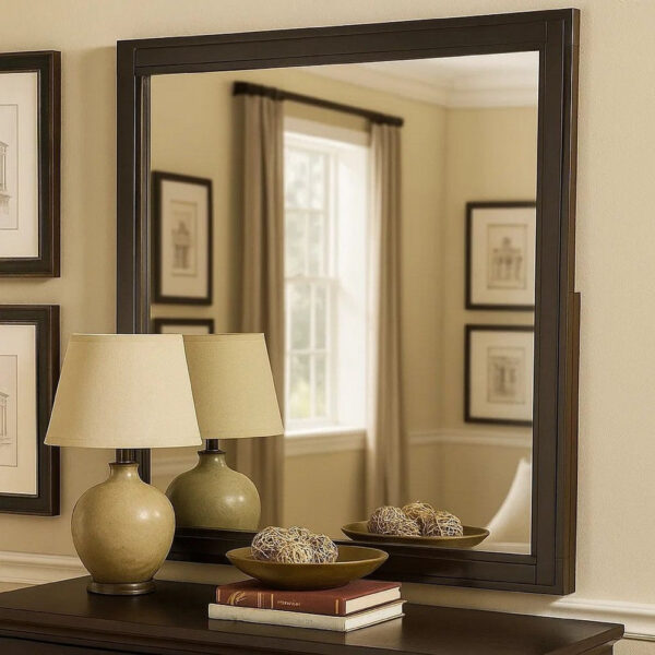 38 Transitional Style Square Wooden Frame Mirror, Espresso