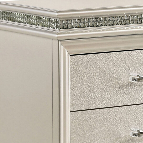 2 Drawer Nightstand with Acrylic Feet and Crystal Accents, Silver
