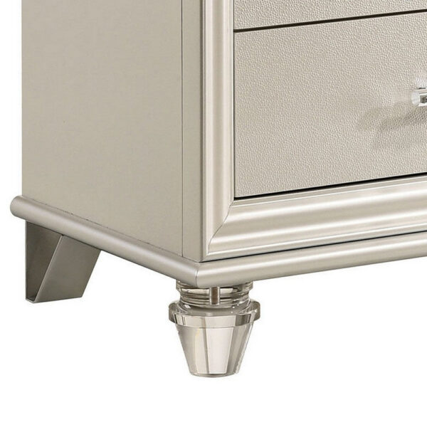 2 Drawer Nightstand with Acrylic Feet and Crystal Accents, Silver