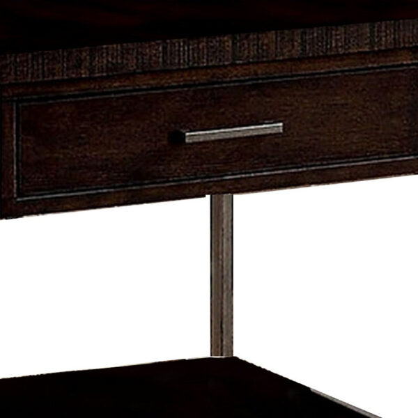 1 Drawer Wooden End Table with Metal Frame, Brown